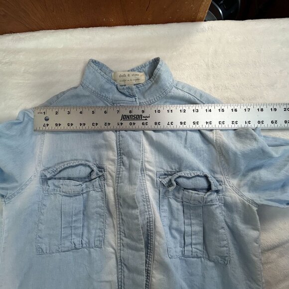 Cloth & Stone Womens Light Blue Denim Look Crop Jacket Small Drawstring Pockets - Picture 5 of 7